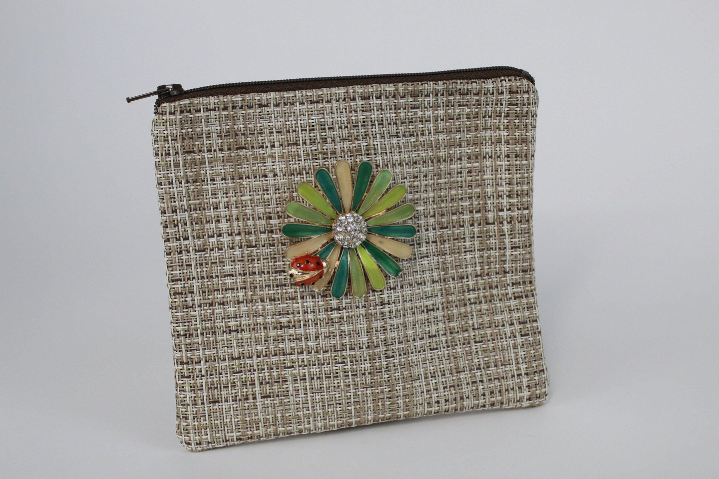 Brylee Brown Tweed Small Brooch Pouch - PillowKate