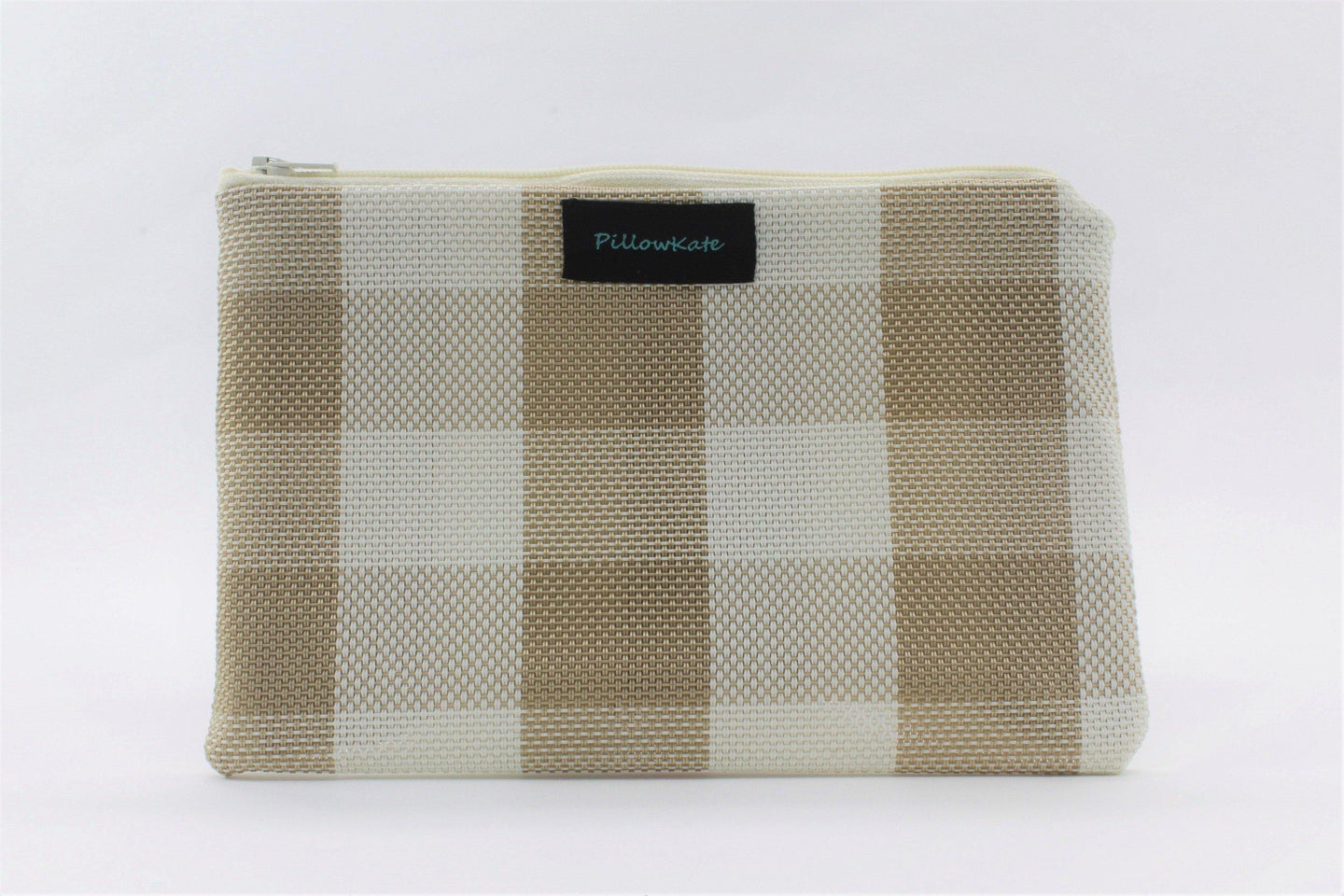 Raniah Tan Cream Plaid Medium Clutch Purse Pouch - PillowKate