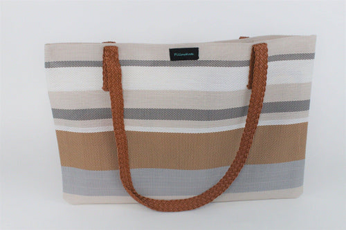 Anisa Neutral Large Striped Totebag - PillowKate