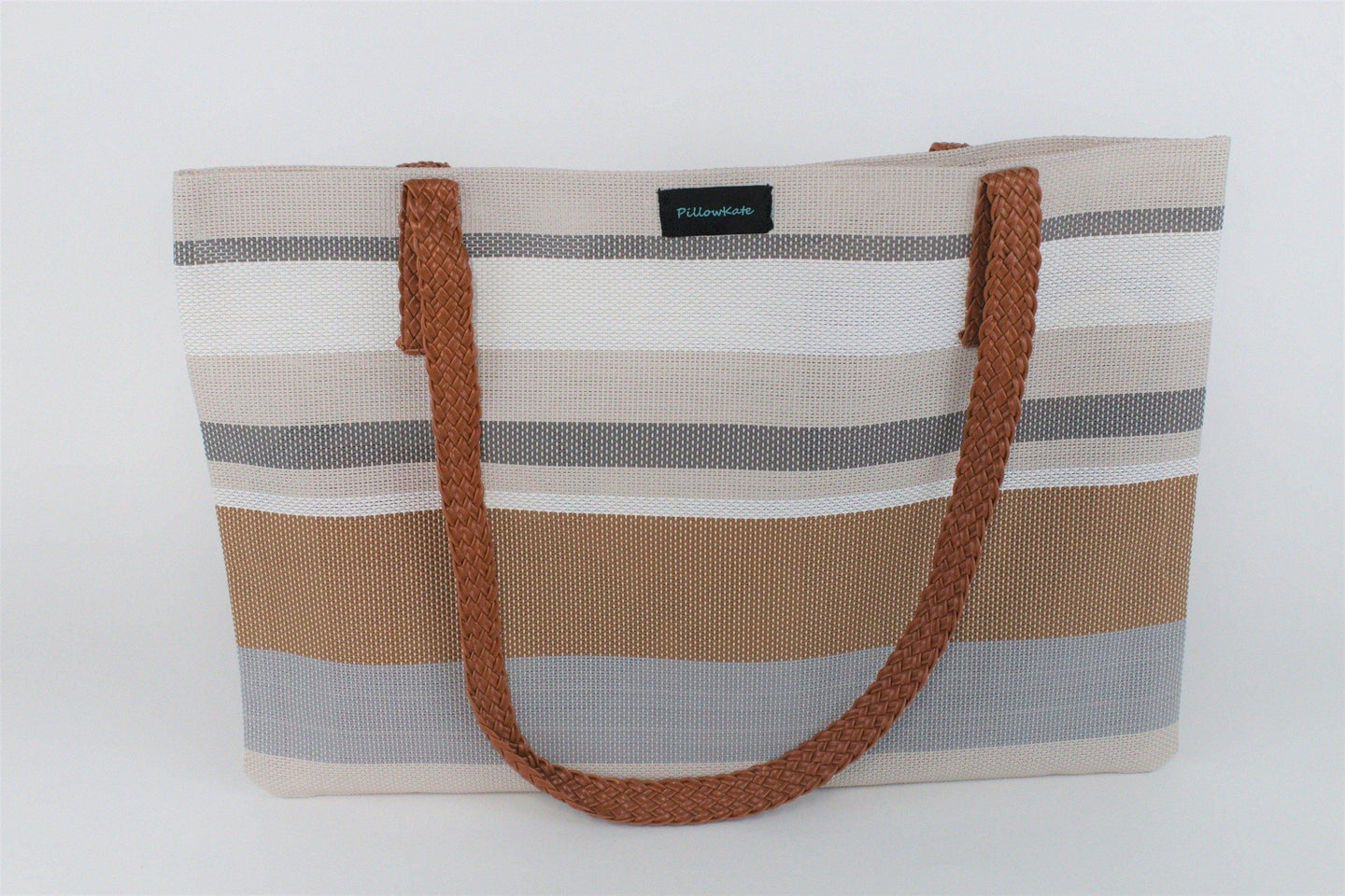Anisa Neutral Large Striped Totebag - PillowKate